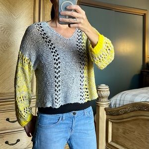 2/$10 Luv Lane Gray Yellow Sweater S